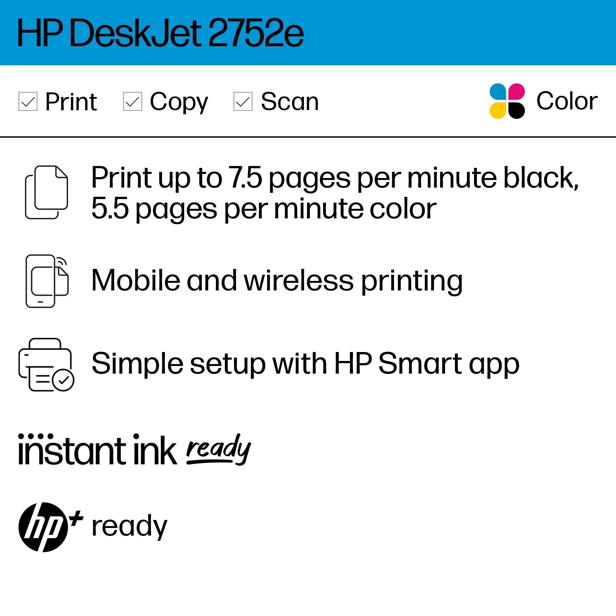 HP DeskJet 2752e All-in-One Wireless Color Inkjet Printer Q778805