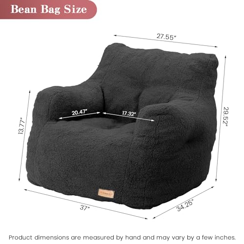 Bean Bag Chair with Filler, Tufted Soft Stuffed, Black B61630