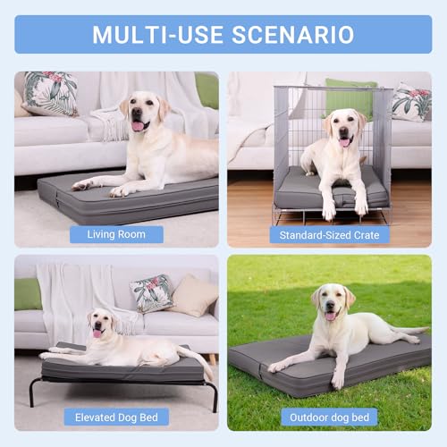 Vonabem Waterproof Dog Bed Large Medium Sized Dogs Outdoor Orthopedic Crate Pad Washable Gray 35"x22" C409