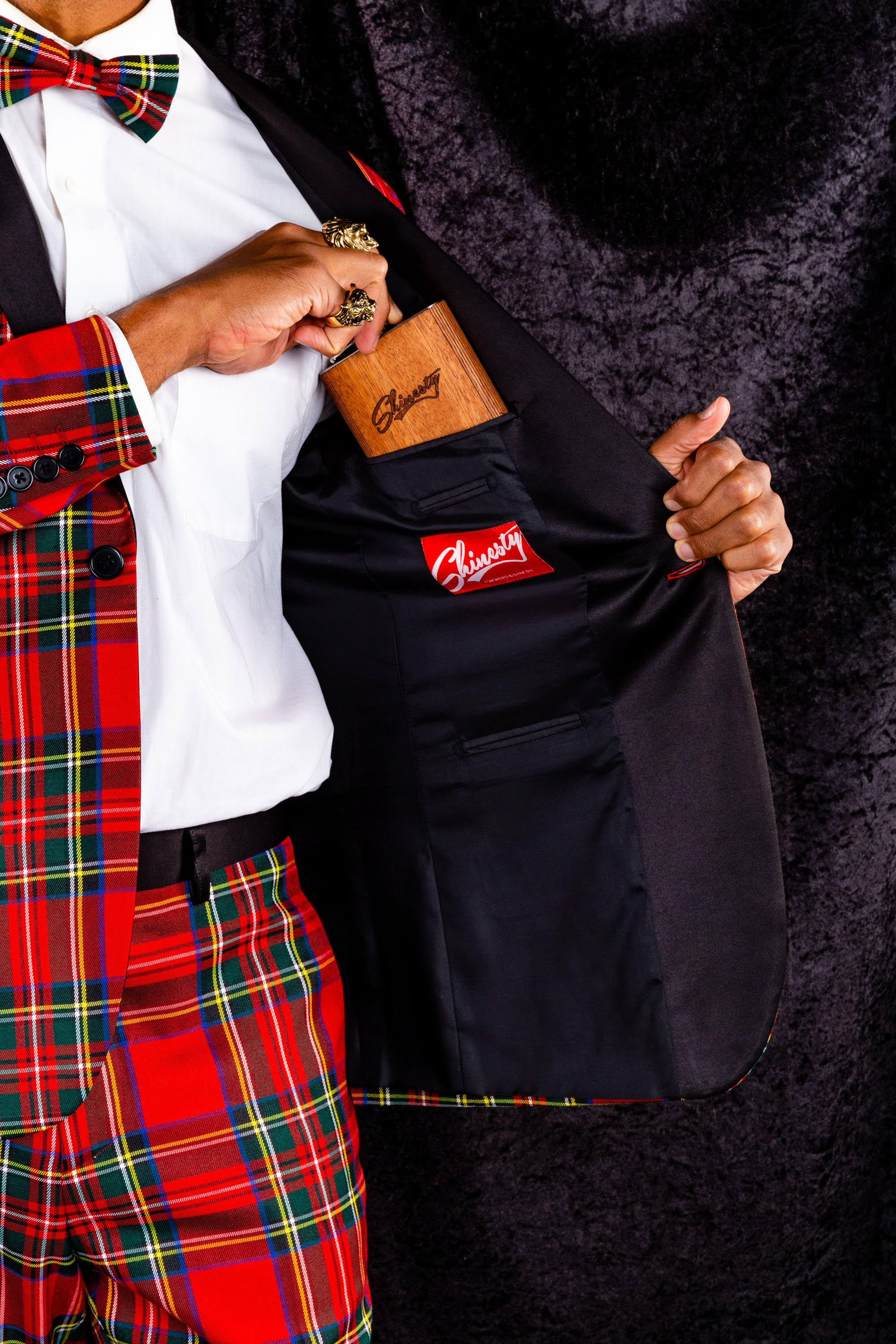 Shinesty Rockefeller Tartan Plaid Tuxedo Size 50 Black/Red R60688