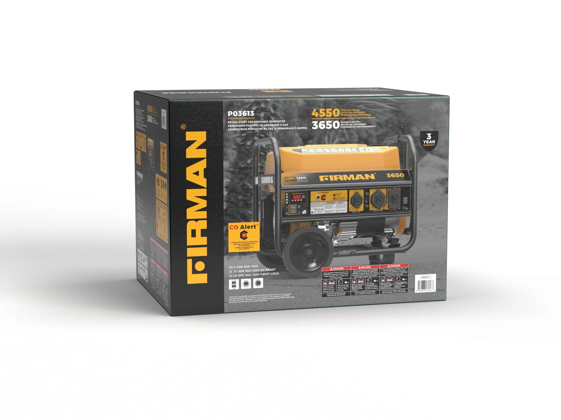 FIRMAN P03613 4550/3650 Watt Gas Portable Generator with CO Shutoff E636568