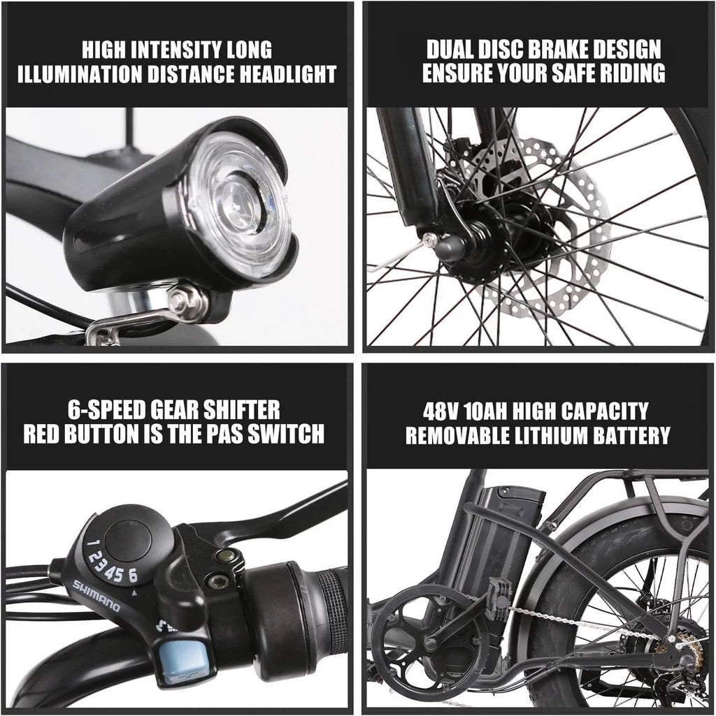Electric Bike 500W 48V 12Ah Removable Battery 20" Fat Tire for Adults Q3657