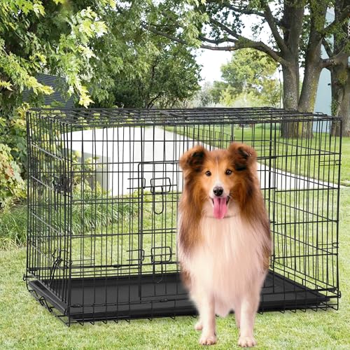 FDW Dog Crate for Large Dogs 48 Inch Folding Metal Wire Cage Double Door N1299