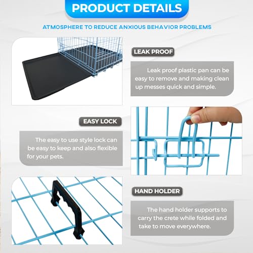 FDW Dog Crate for Large Dogs 48 Inch Folding Metal Wire Cage Double Door N1299