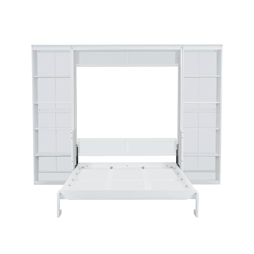 SOFTSEA Full Size Murphy Bed with Desk and Shelves, White F195