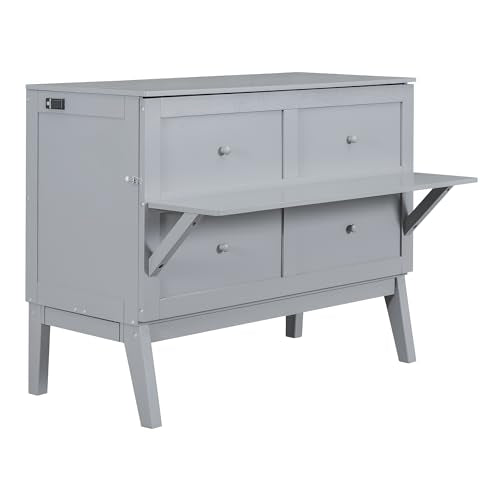 Full Size Murphy Bed with Drawers, Cabinets and USB Ports, Gray D589081