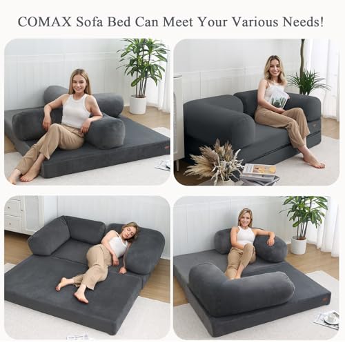 COMAX Folding Sofa Bed Convertible Chair Bed Corduroy 3-in-1 Floor Couch, Dark Grey E940