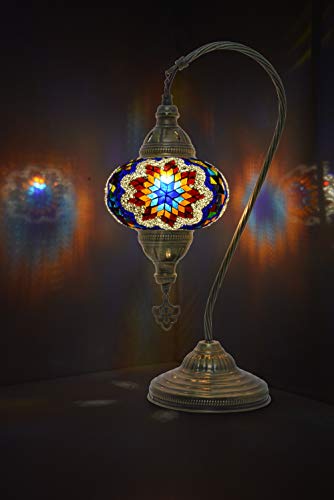 Mozaist Turkish Swan Neck Mosaic Table Lamp, Tiffany Stained Glass Desk Lamp L5162