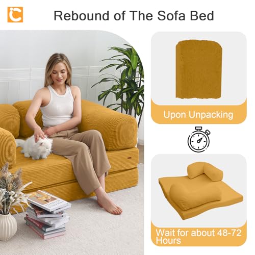 COMAX Folding Sofa Bed Convertible Chair Bed Corduroy 3-in-1 Floor Couch, Dark Grey E940