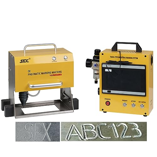 US Stock 100W Pneumatic Dot Peen Metal Engraving Machine Pneumatic Dot Peen Marking Machine Engraving Size 120x50mm(4.7X2inch) Depth 0.02-1 mm Pneumatic Metal Engraving Machine for VIN,Date