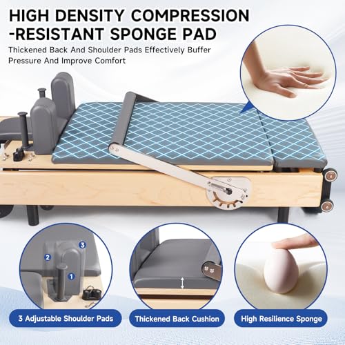 Foldable Wood Pilates Reformer with Jump Board and Anti-Slip Mat U625945