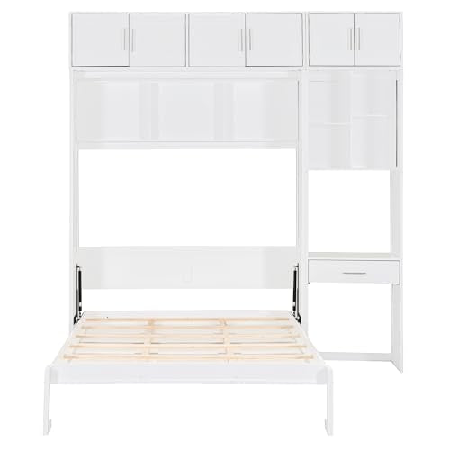 PURLOVE Wood Twin Murphy Bed with Light and USB, Gray W600663