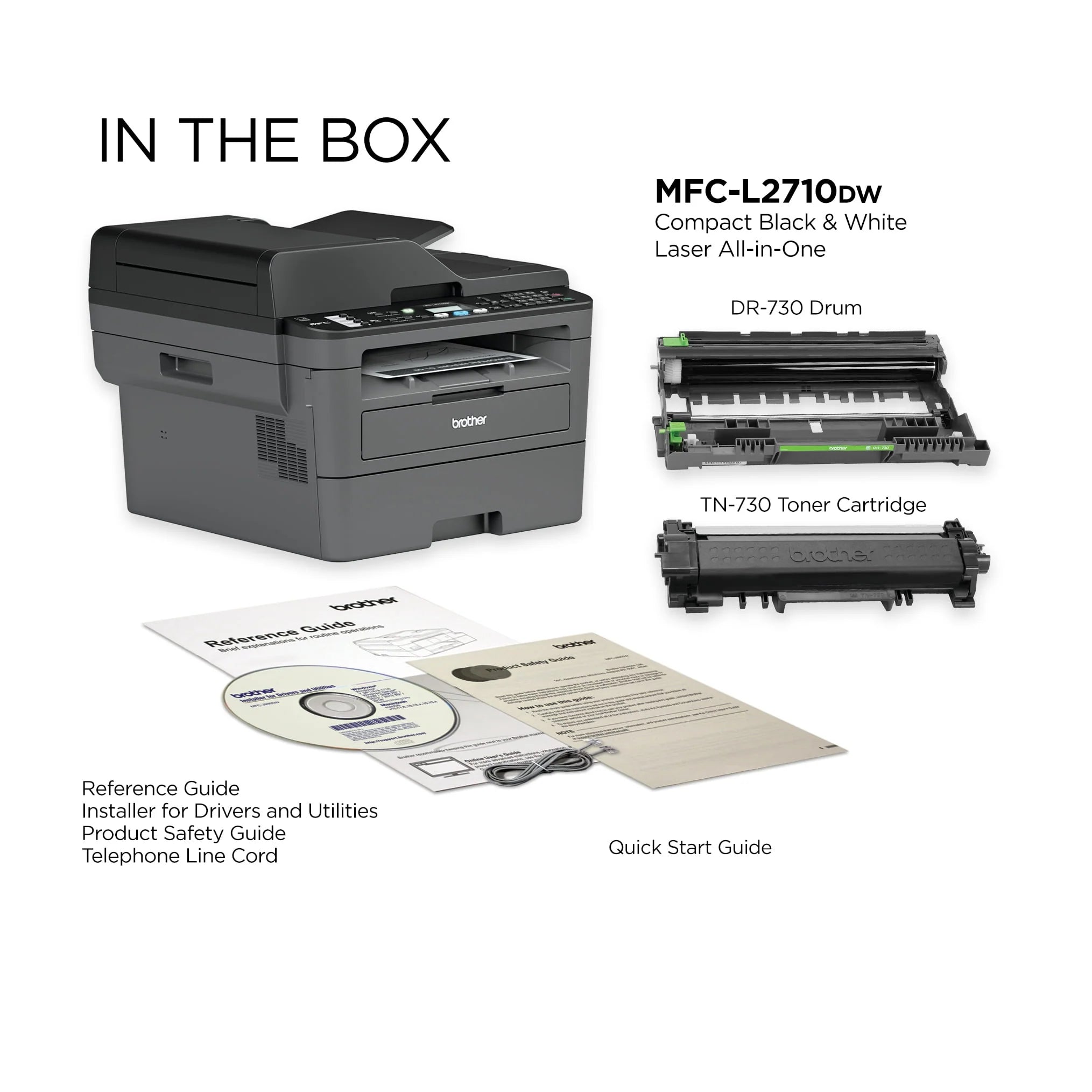 Brother MFC-L2710DW Monochrome Laser All-in-One Printer, Wireless Duplex H19542
