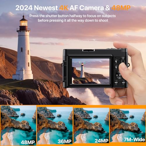 4K Digital Camera for Vlogging with 180° Flip Screen, SD Card & 2 Batteries T2211