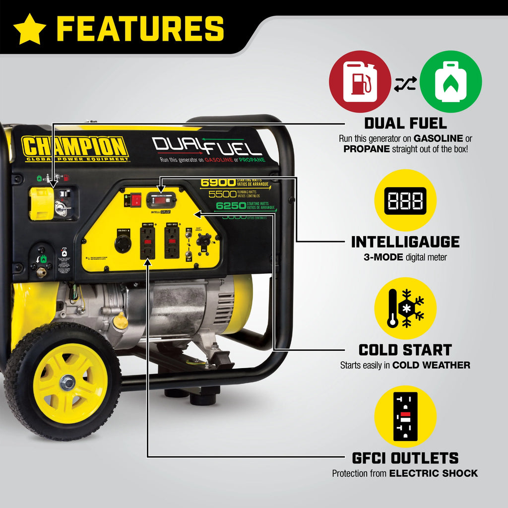 Champion Power Equipment 6900/5500 Watt Dual Fuel Portable Generator K506