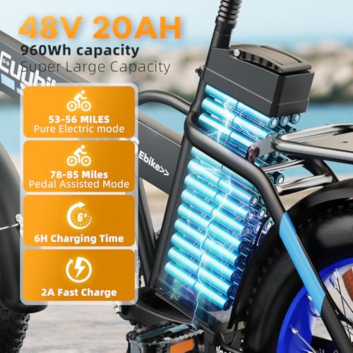 Folding Electric Bike 1000W 48V 20AH Removable Battery 20" Fat Tire for Adults C847123