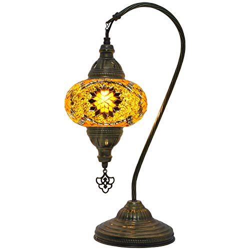 Mozaist Turkish Swan Neck Mosaic Table Lamp, Tiffany Stained Glass Desk Lamp L5162