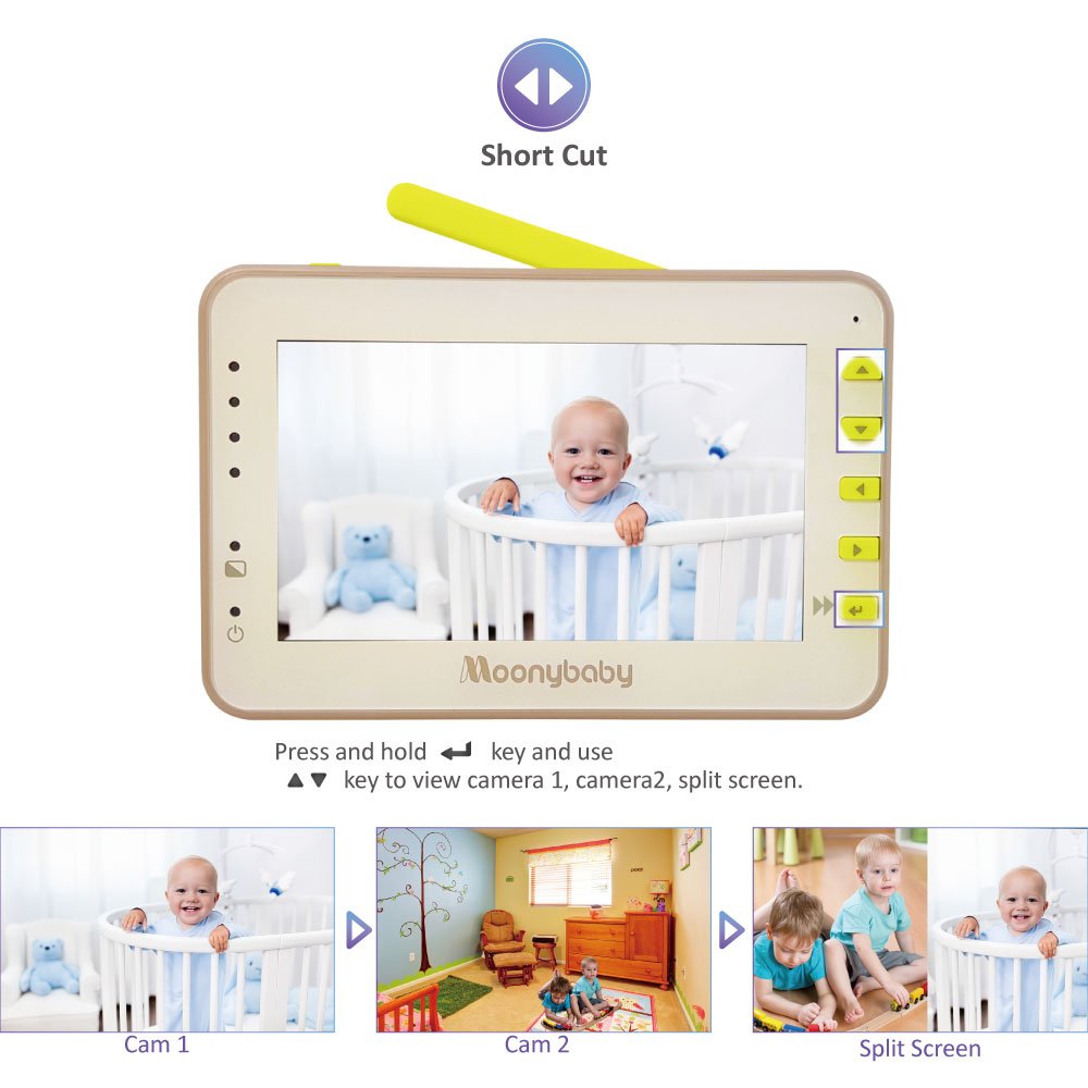 Moonybaby Split 55 Baby Monitor with 2 Cameras, Split Screen, No WiFi, Pan Tilt, 4.3" Monitor T680139