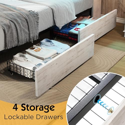 Farmhouse Bed Frame with Bookcase Headboard, LED Storage, Black G550865