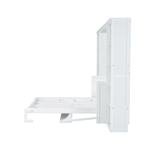 SOFTSEA Full Size Murphy Bed with Desk and Shelves, White F195
