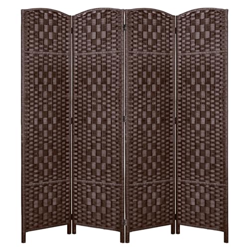 Rose Home Fashion 6 ft Tall Room Divider 4 Panel Folding Privacy Screen, Dark Coffee C8634