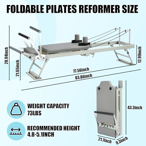 Pilates Reformer Machine for Home Workout, Foldable with Dual Resistance, 400 lbs Capacity E110