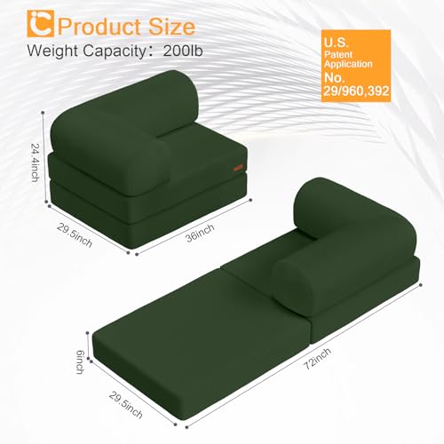 COMAX Folding Sofa Bed Convertible Chair Bed Corduroy 3-in-1 Floor Couch, Dark Grey E940