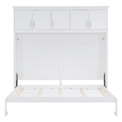 Full Size Murphy Bed with Drawers, Cabinets and USB Ports, Gray D589081
