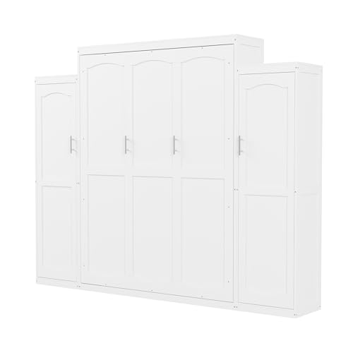 Harper & Bright Designs Full Murphy Bed with Two Closets and Storage Shelf, Walnut P2065