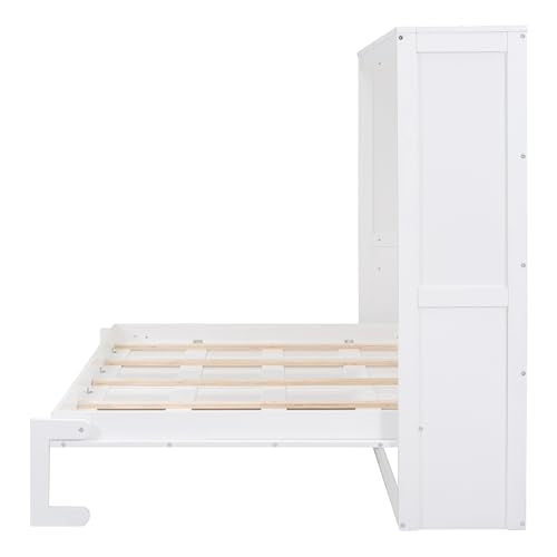 Harper & Bright Designs Queen Murphy Bed with Storage Shelves and LED Lights, Gray D9429