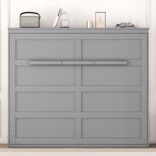 Harper & Bright Designs Queen Murphy Bed with Storage Shelves and LED Lights, Gray D9429