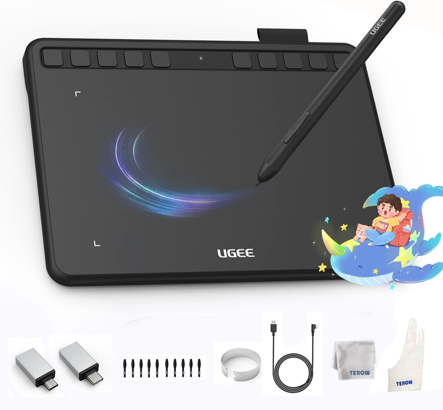 UGEE S1060W Wireless Graphics Drawing Tablet 10x6 Inch with 12 Hot Keys & Battery-Free Stylus, 2-Pack B791342