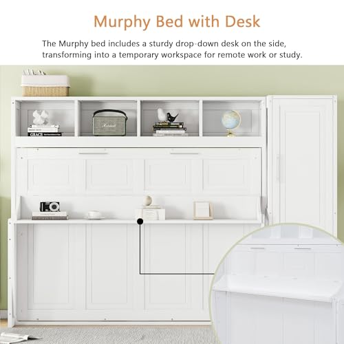 Linique Murphy Cabinet Wall Bed with Closet, Drawers and Top Shelf, Gray K190832