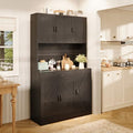 72" Tall Storage Cabinet, Kitchen Pantry Cabinet with Adjustable Shelves & Sturdy Steel Frame, Farmhouse Pantry Storage with 4 Barn Doors for Kitchen, Dining Room, and Living Room, Dark Grey