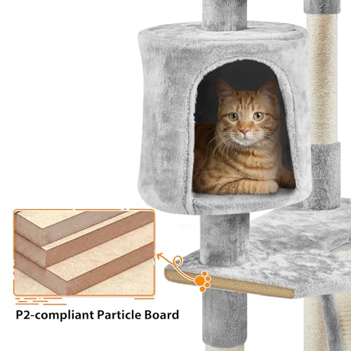 Yaheetech Multi-Level Cat Tree with Scratching Posts, Plush Perches and Condo, Dark Gray and White V70137