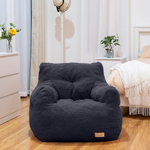 Bean Bag Chair with Filler, Tufted Soft Stuffed, Black B61630