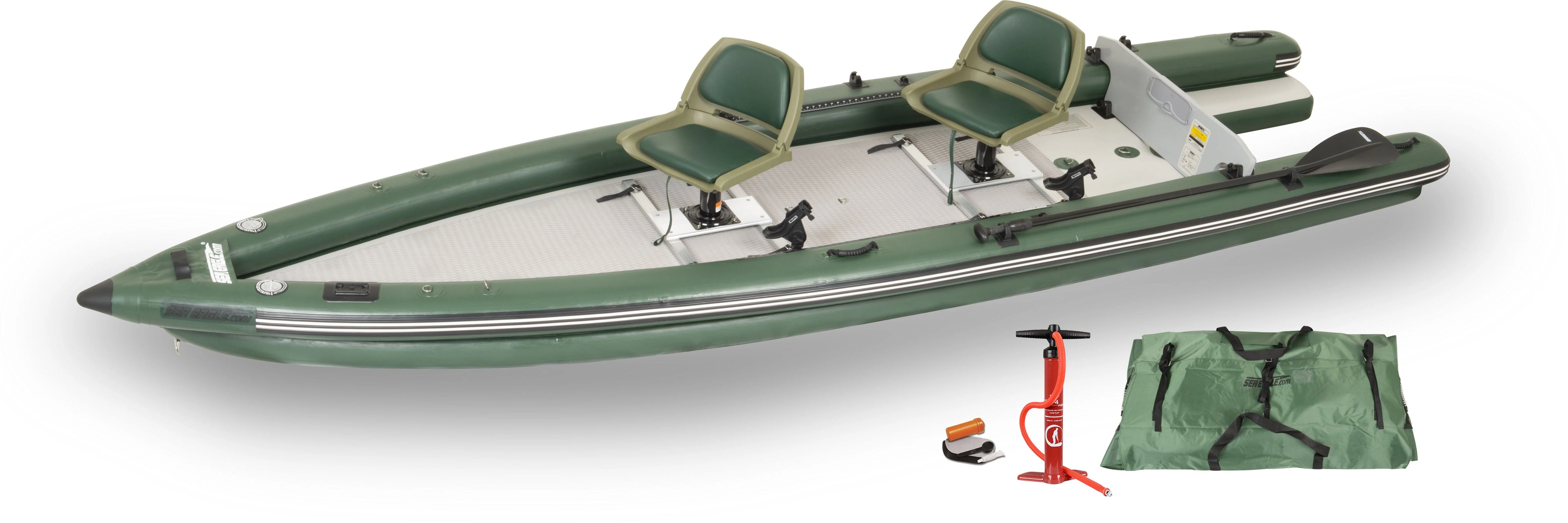 Sea Eagle FSK16 Inflatable Fish Skiff 16 Frameless Fishing Boat - 2 Person Swivel Seat Package