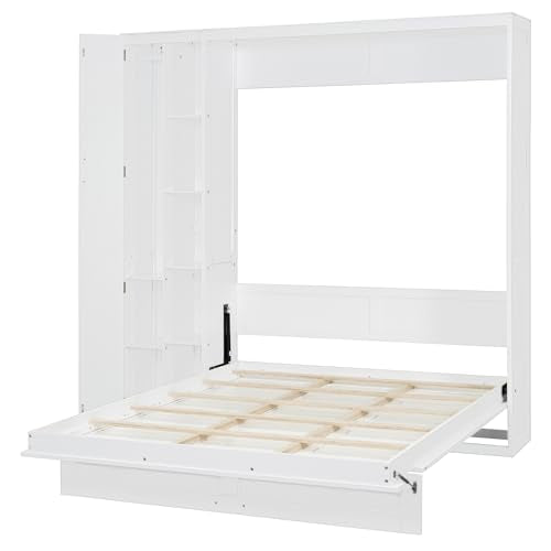 Harper & Bright Designs Queen Murphy Bed with Storage Shelves and LED Lights, Gray D9429