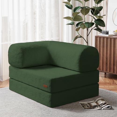 COMAX Folding Sofa Bed Convertible Chair Bed Corduroy 3-in-1 Floor Couch, Dark Grey E940