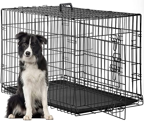FDW Dog Crate for Large Dogs 48 Inch Folding Metal Wire Cage Double Door N1299