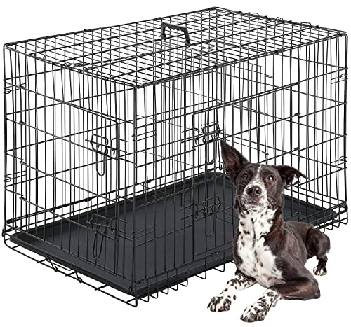 FDW Dog Crate for Large Dogs 48 Inch Folding Metal Wire Cage Double Door N1299