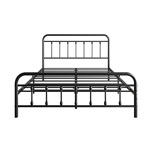 Vintage Full Size Metal Bed Frame with Headboard and Footboard, Black Z946901