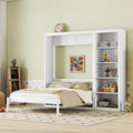 Merax Queen Size Murphy Bed Wall Bed with Storage Shelves, Multifunctional Foldable Platform Bed Frame, Fold into The Wall, Space-Saving Design Bed for Guest-Room, Home, Office, White