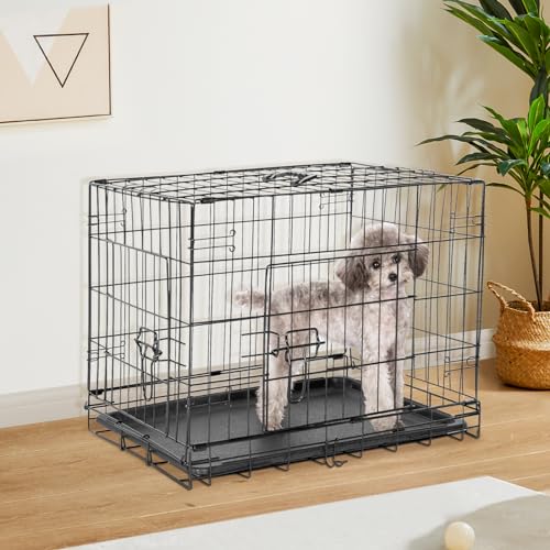 Sweetcrispy Large Dog Crate with Divider Panel, 36 Inch Double Door Folding Metal Wire Cage L276890