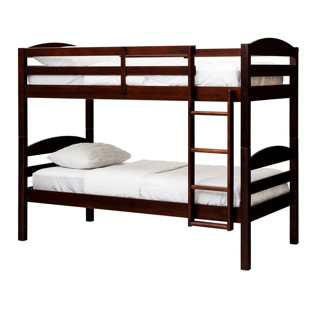 Walker Edison Transitional Twin-over-Twin Solid Wood Bunk Bed Frame in Espresso