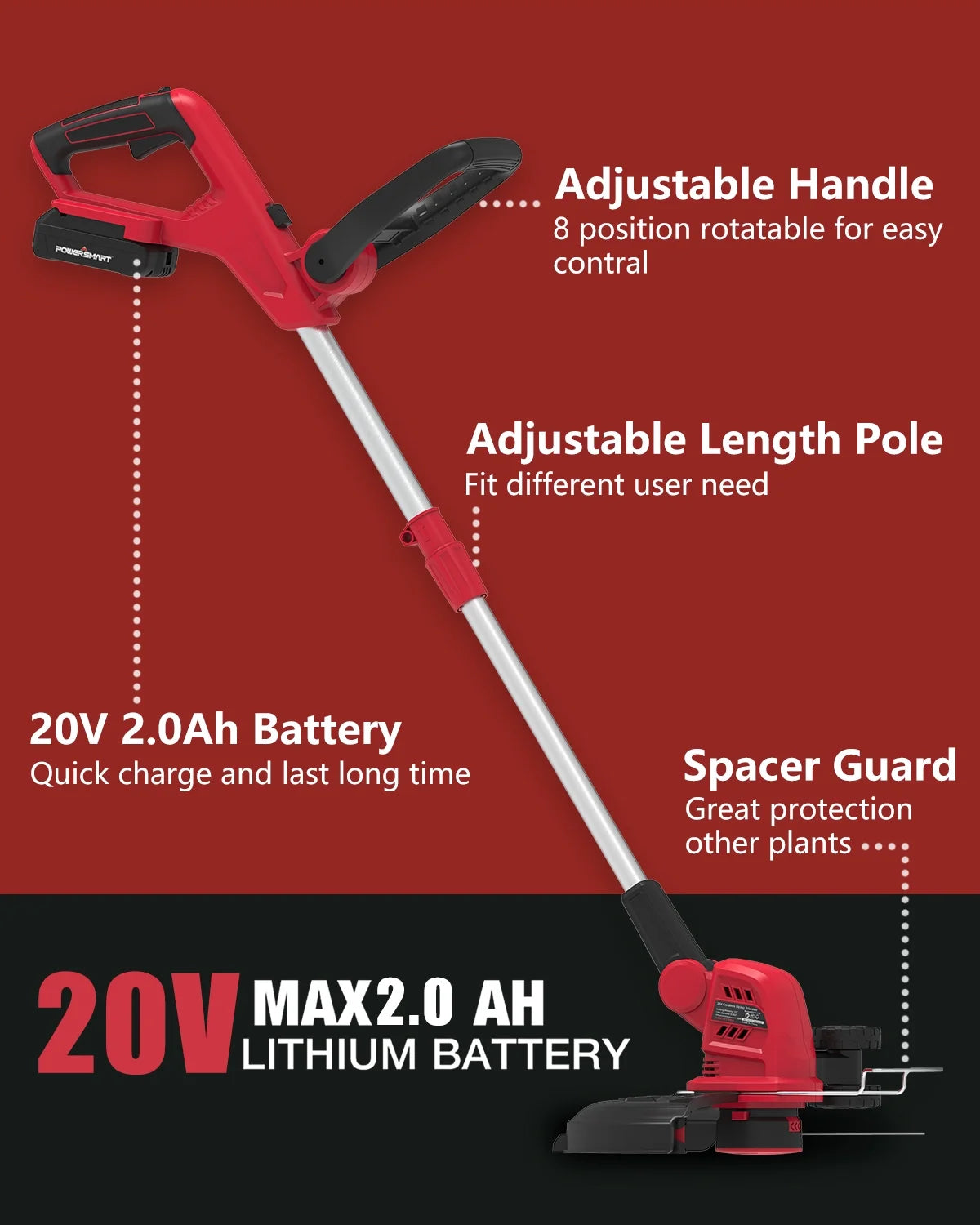 PowerSmart 20V 12-inch Cordless String Trimmer with Battery and Charger Z9905