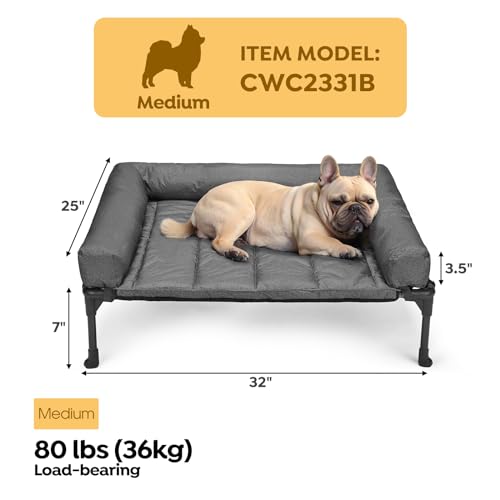 Veehoo Elevated Dog Bed with Removable Waterproof Bolster Cushion, Breathable Mesh, Indoor Outdoor, 42x30 inches, Beige U875430