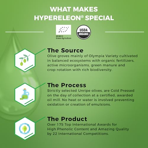 HYPERELEON GOLD Organic Greek Extra Virgin Olive Oil, Unfiltered, 260ml R31352