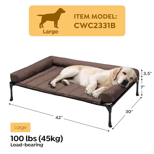 Veehoo Elevated Dog Bed with Removable Waterproof Bolster Cushion, Breathable Mesh, Indoor Outdoor, 42x30 inches, Beige U875430