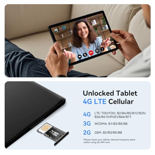 10 Inch Android 15 Tablet with SIM Card Slot, 4G Cellular, Octa-Core, 12GB+64GB B803